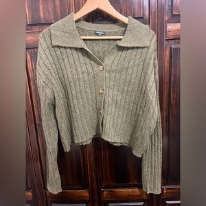 Women's Olive Green Ribbed Cardigan Sweater